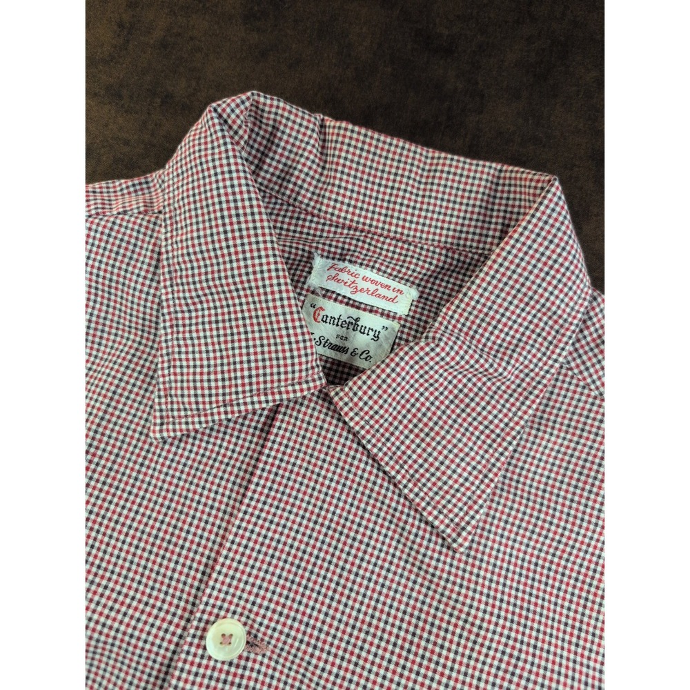 Canterbury for L Strauss & Co Mens M‎ Red Micro Check Cotton Shirt Swiss Fabric